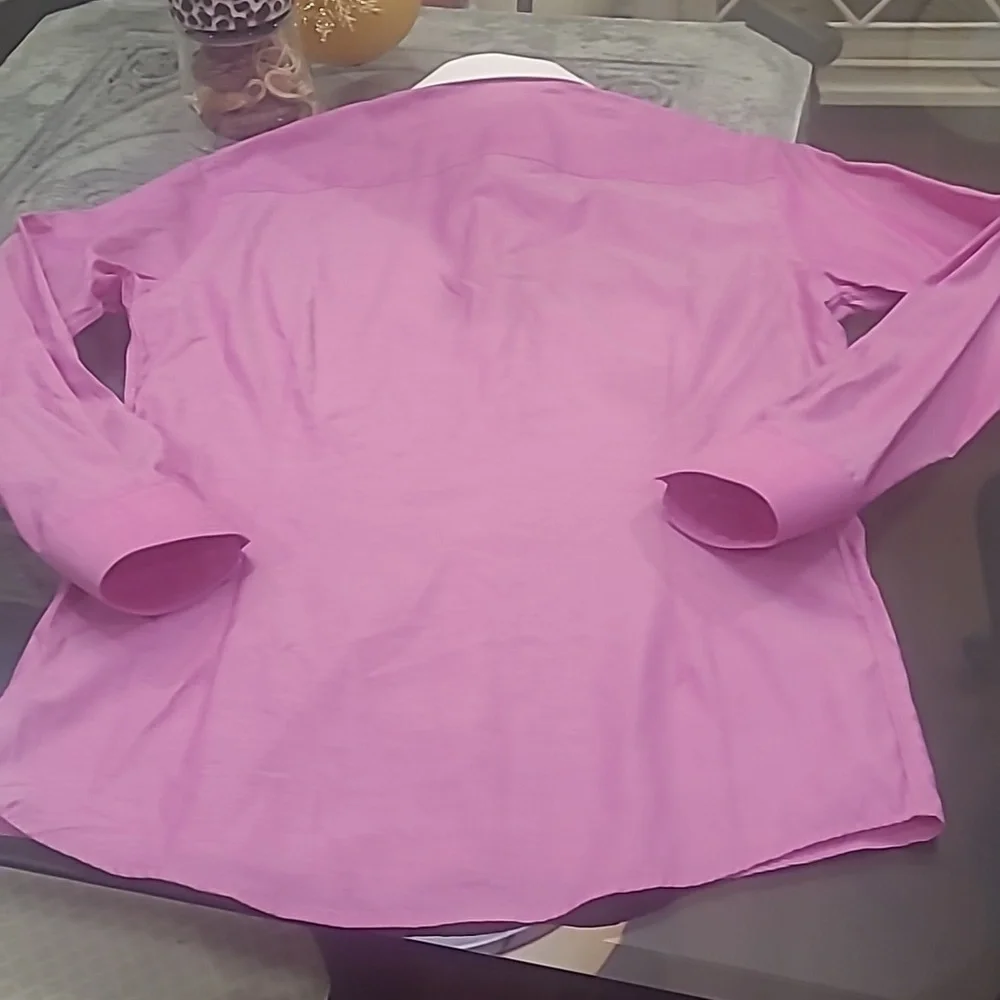 Eton Mens Slim Semi-Twill Contrast Collar Pink Dress Shirt Like New 15 3/4 - Picture 10 of 12